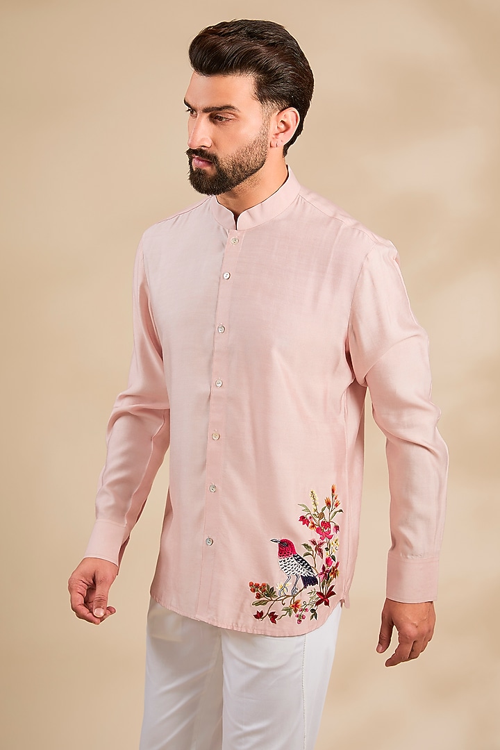 Pink Linen Party Wear Shirt by Rohit Bal Men at Pernia's Pop Up Shop