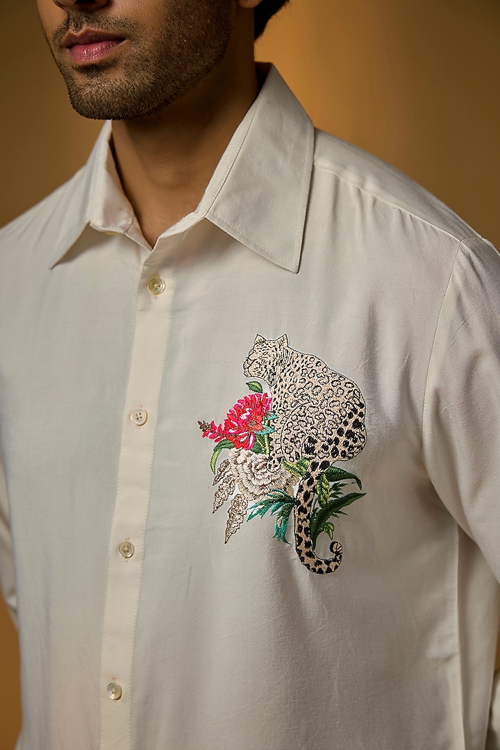 White Poplin Party Wear Shirt by Rohit Bal Men at Pernia's Pop Up Shop
