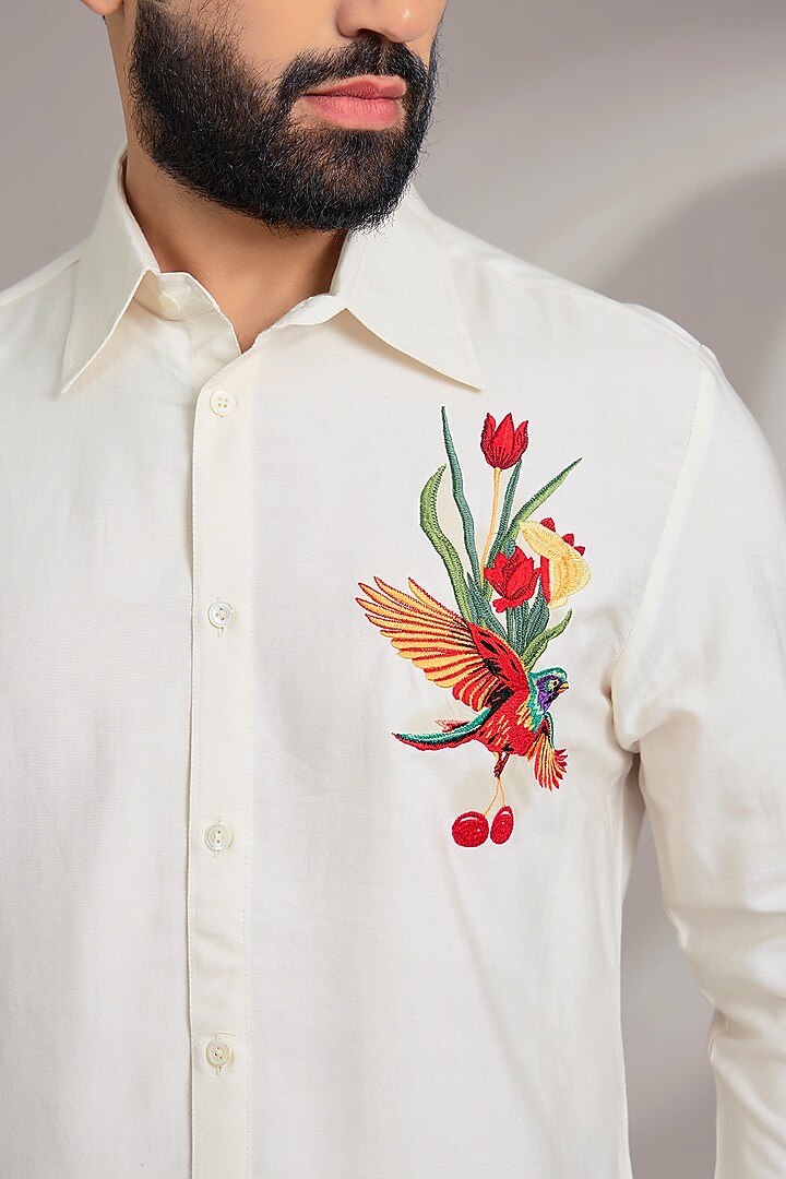 Ivory Poplin Party Wear Shirt by Rohit Bal Men at Pernia's Pop Up Shop