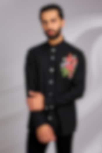 Black Poplin Party Wear Shirt by Rohit Bal Men at Pernia's Pop Up Shop