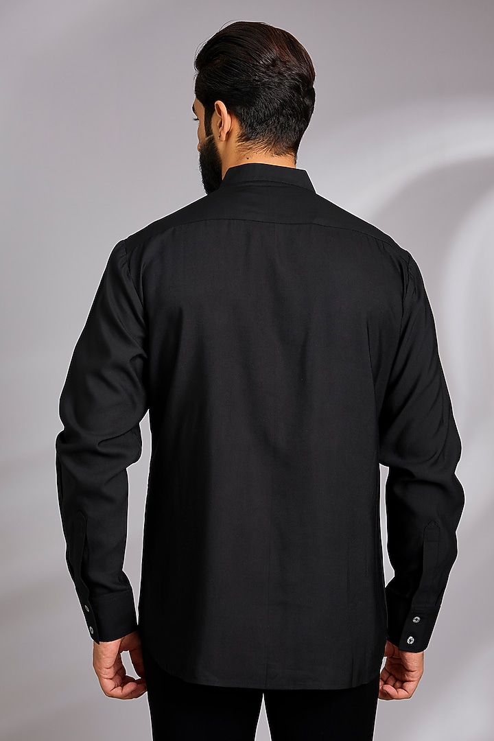 Black Poplin Party Wear Shirt by Rohit Bal Men at Pernia's Pop Up Shop