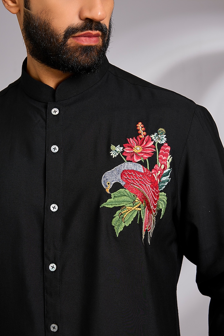 Black Poplin Party Wear Shirt by Rohit Bal Men at Pernia's Pop Up Shop