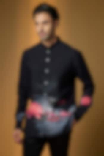 Black Poplin Party Wear Shirt by Rohit Bal Men at Pernia's Pop Up Shop