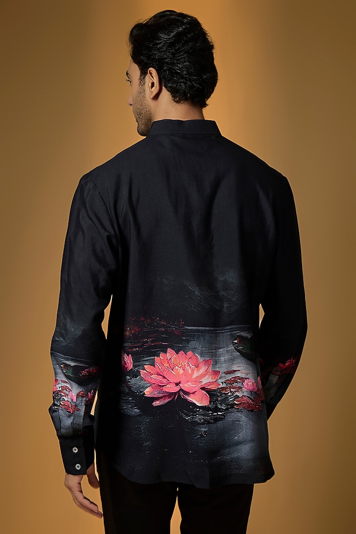 Black Poplin Party Wear Shirt by Rohit Bal Men at Pernia's Pop Up Shop