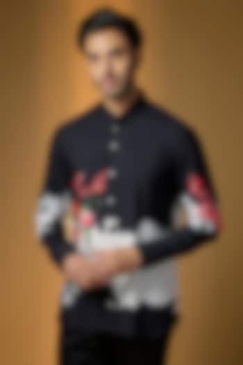 Black Poplin Party Wear Shirt by Rohit Bal Men at Pernia's Pop Up Shop