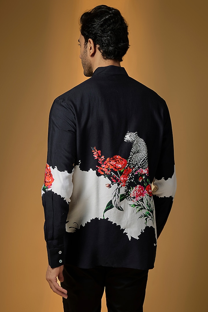 Black Poplin Party Wear Shirt by Rohit Bal Men at Pernia's Pop Up Shop