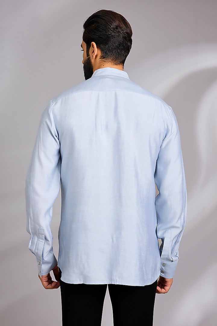 Blue Poplin Wedding Shirt by Rohit Bal Men at Pernia's Pop Up Shop