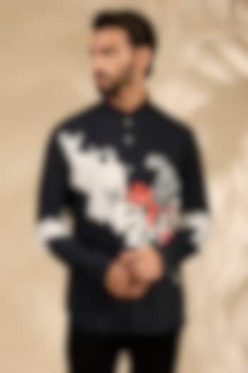 Black Poplin Party Wear Shirt by Rohit Bal Men at Pernia's Pop Up Shop