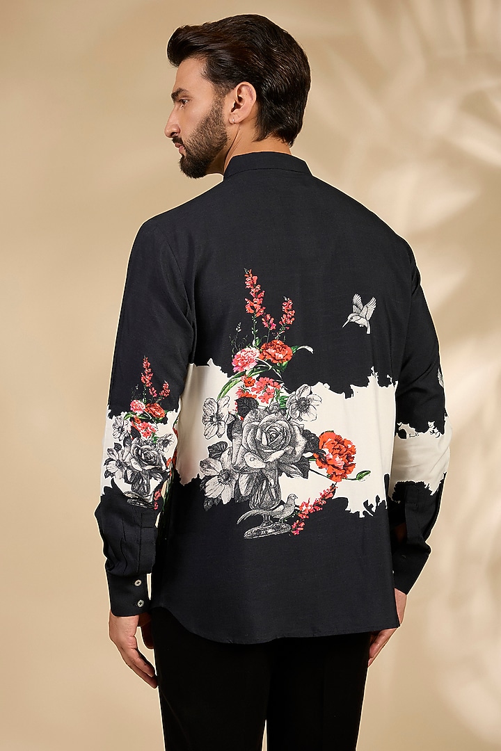 Black Poplin Party Wear Shirt by Rohit Bal Men at Pernia's Pop Up Shop