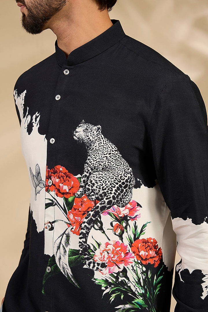 Black Poplin Party Wear Shirt by Rohit Bal Men at Pernia's Pop Up Shop