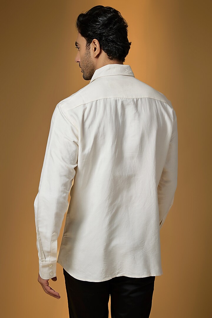 Ivory Poplin Party Wear Shirt by Rohit Bal Men at Pernia's Pop Up Shop