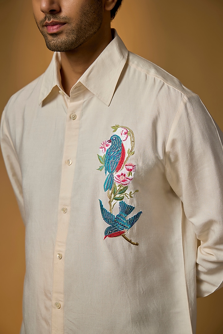 Ivory Poplin Party Wear Shirt by Rohit Bal Men at Pernia's Pop Up Shop