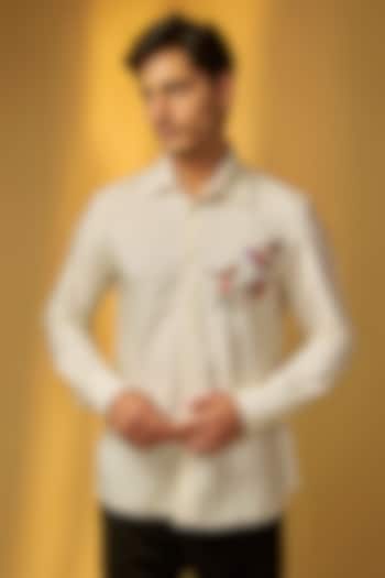 Ivory Poplin Party Wear Shirt by Rohit Bal Men at Pernia's Pop Up Shop