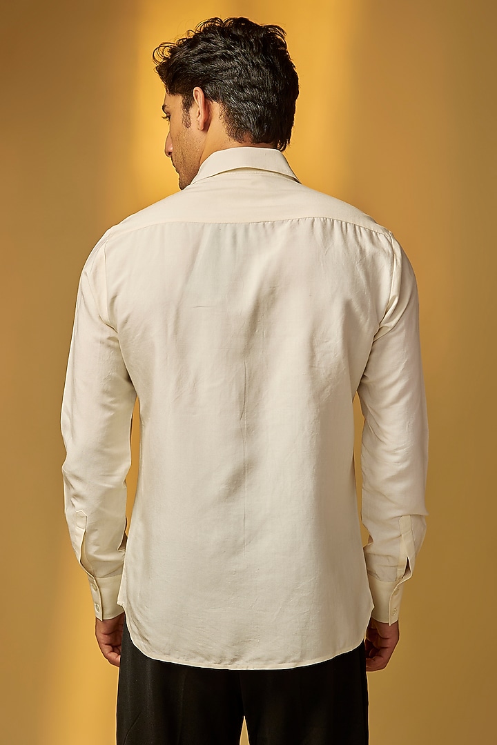 Ivory Poplin Party Wear Shirt by Rohit Bal Men at Pernia's Pop Up Shop