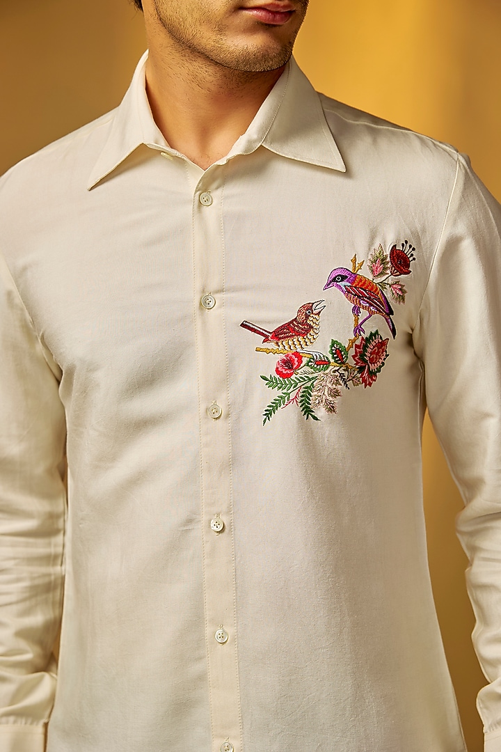 Ivory Poplin Party Wear Shirt by Rohit Bal Men at Pernia's Pop Up Shop
