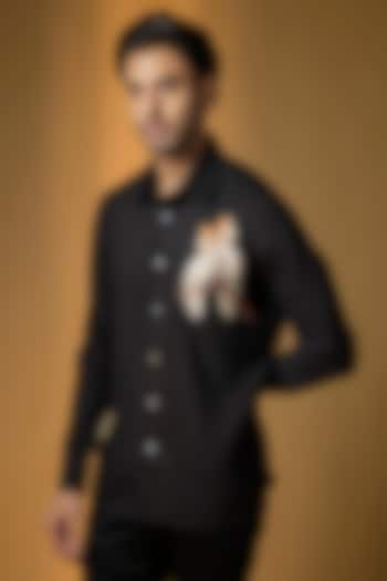 Black Poplin Wedding Shirt by Rohit Bal Men at Pernia's Pop Up Shop