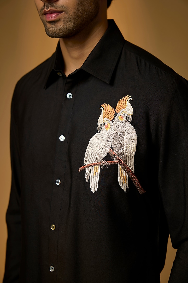 Black Poplin Wedding Shirt by Rohit Bal Men at Pernia's Pop Up Shop