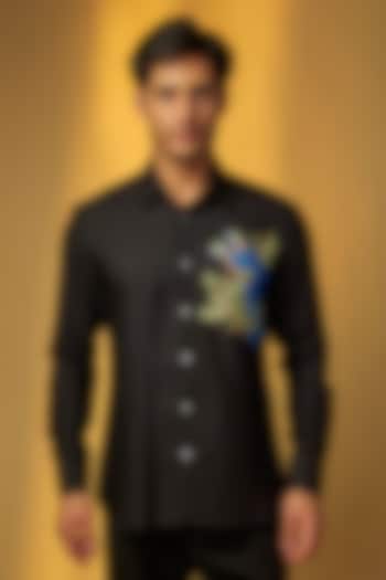 Black Poplin Wedding Shirt by Rohit Bal Men at Pernia's Pop Up Shop
