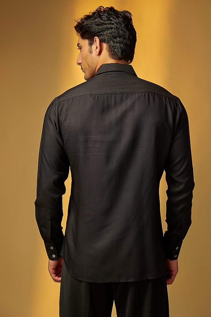 Black Poplin Wedding Shirt by Rohit Bal Men at Pernia's Pop Up Shop