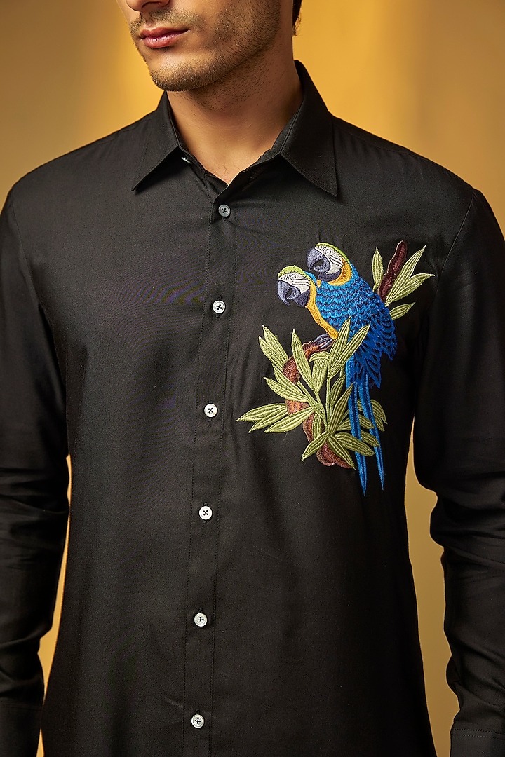Black Poplin Wedding Shirt by Rohit Bal Men at Pernia's Pop Up Shop