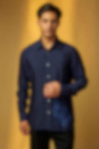 Indigo Poplin Party Wear Shirt by Rohit Bal Men at Pernia's Pop Up Shop