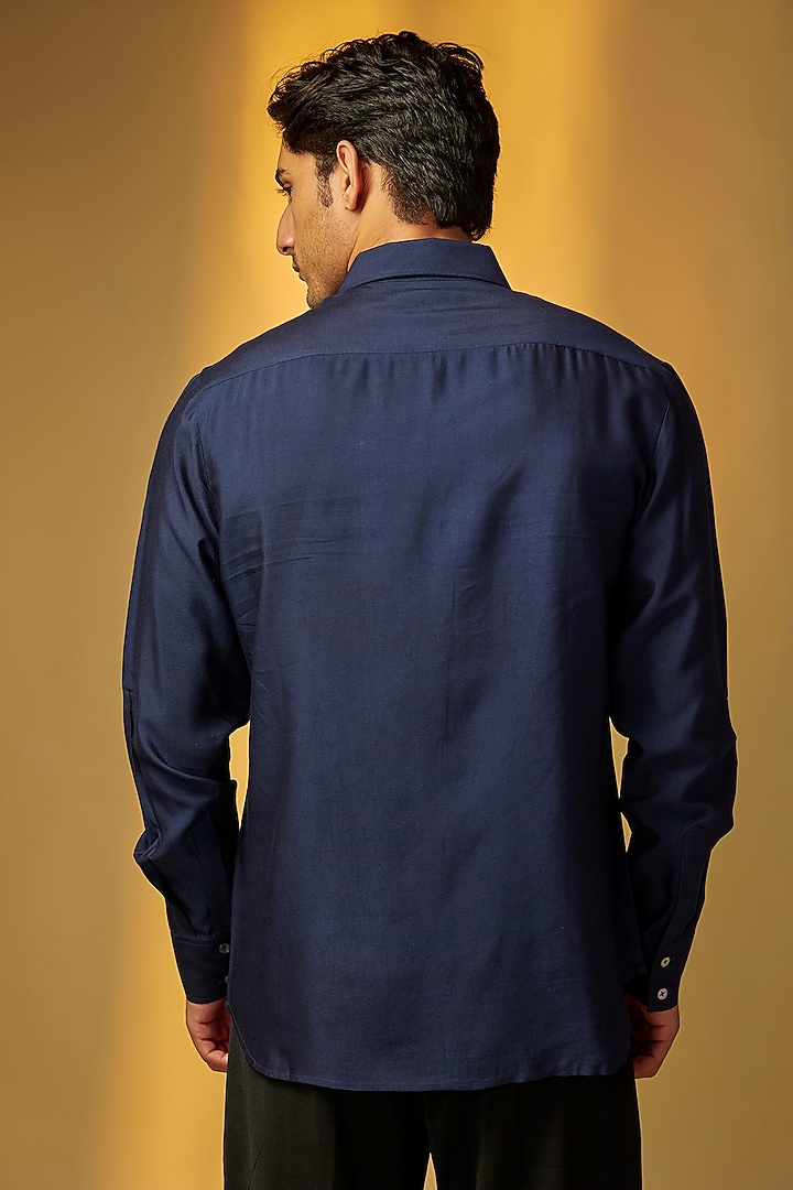 Indigo Poplin Party Wear Shirt by Rohit Bal Men at Pernia's Pop Up Shop