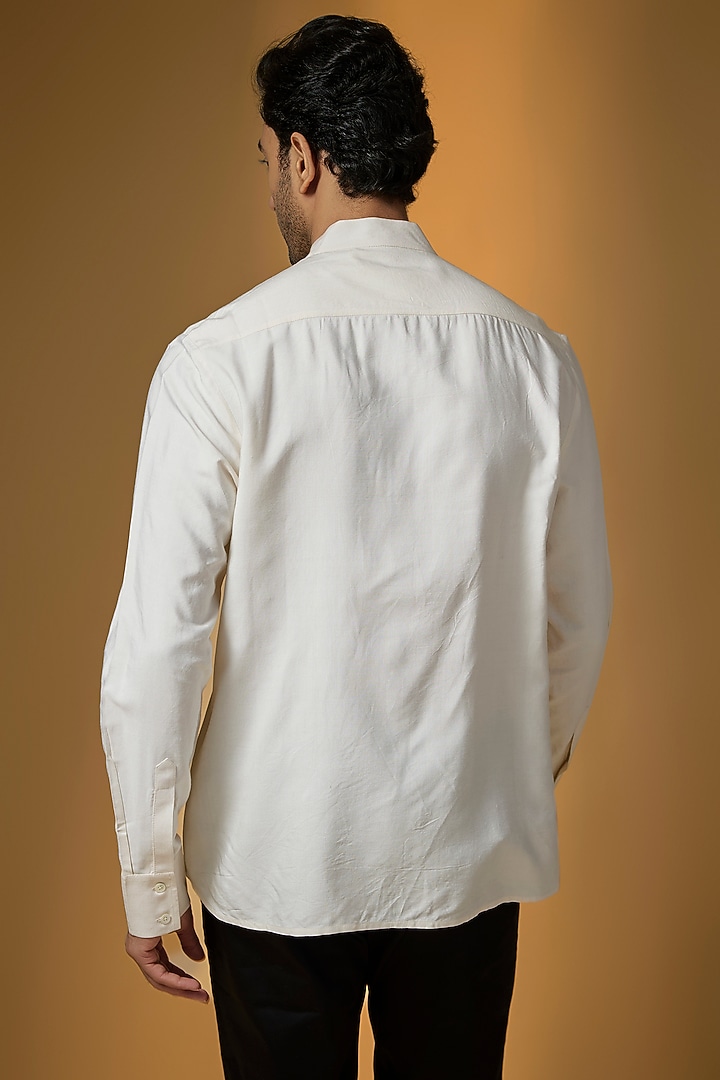 Ivory Poplin Party Wear Shirt by Rohit Bal Men at Pernia's Pop Up Shop