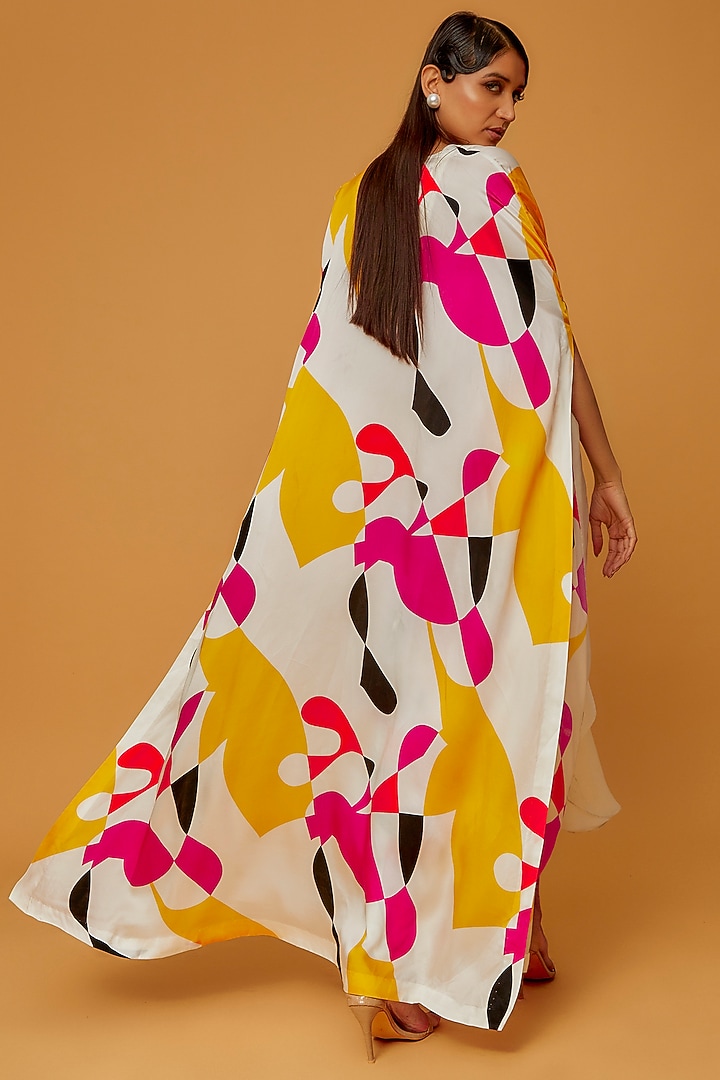 Multi-Colored Satin Printed Cape Set by Ranbir Mukherjee at Pernia's Pop Up Shop