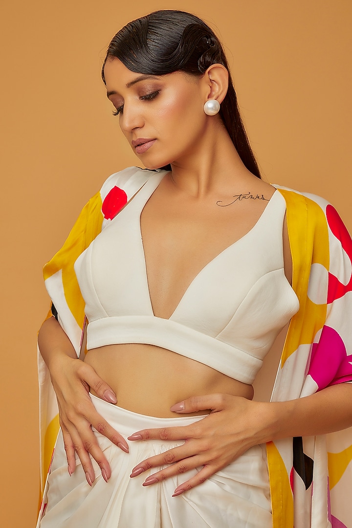 Multi-Colored Satin Printed Cape Set by Ranbir Mukherjee at Pernia's Pop Up Shop
