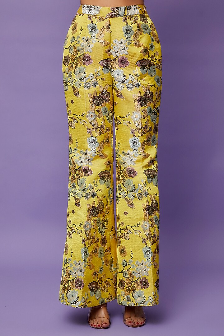 Yellow Silk Woven Double Breasted Blazer Set by Ranbir Mukherjee at Pernia's Pop Up Shop
