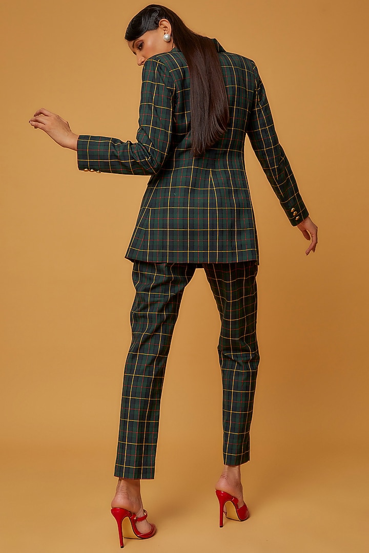 Green Suiting Checkered Blazer Set by Ranbir Mukherjee at Pernia's Pop Up Shop