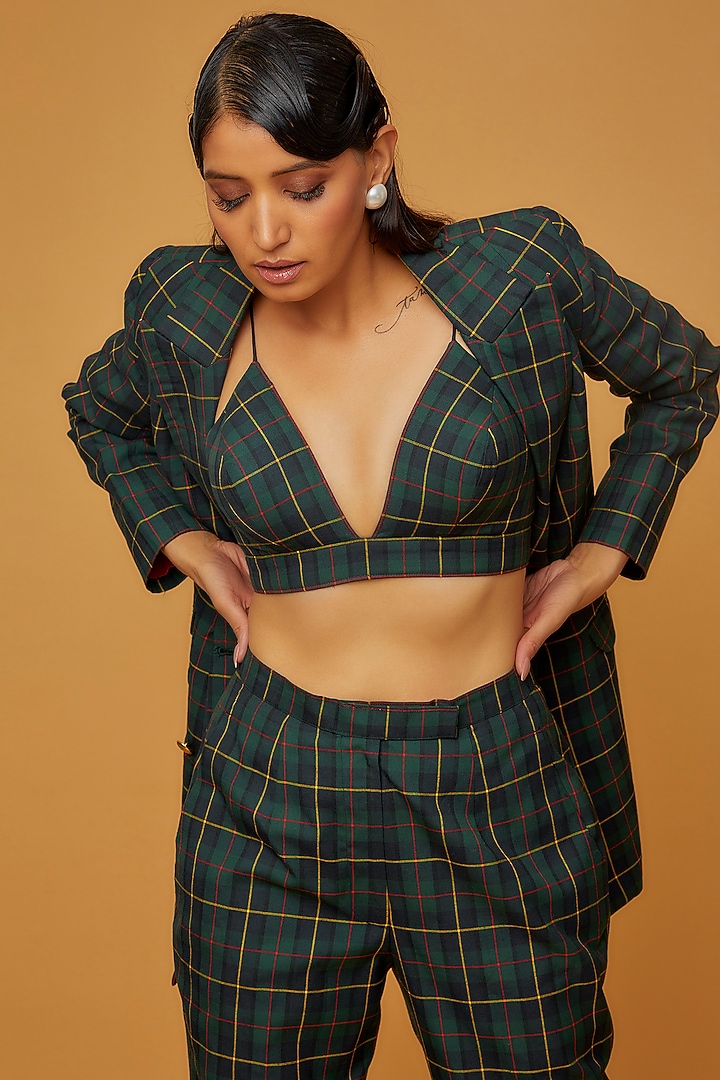 Green Suiting Checkered Blazer Set by Ranbir Mukherjee at Pernia's Pop Up Shop