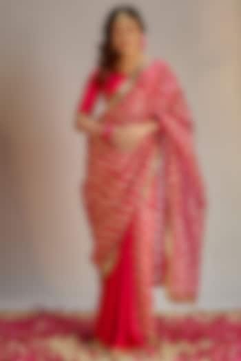 Pink Modal Silk Gota Work Saree Set by Ranbir Mukherjee