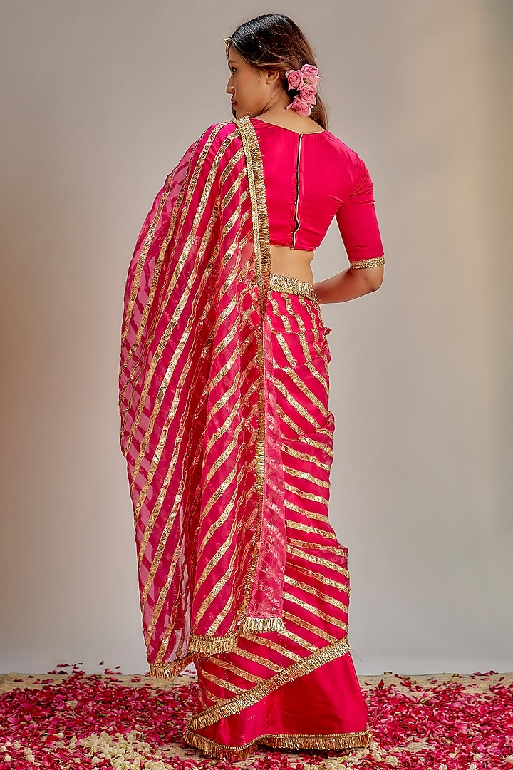 Pink Modal Silk Gota Work Party Wear Saree Set by Ranbir Mukherjee at Pernia's Pop Up Shop