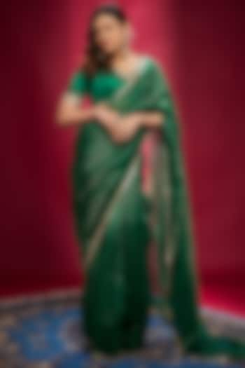 Green Organza Gota Work Saree Set by Ranbir Mukherjee at Pernia's Pop Up Shop