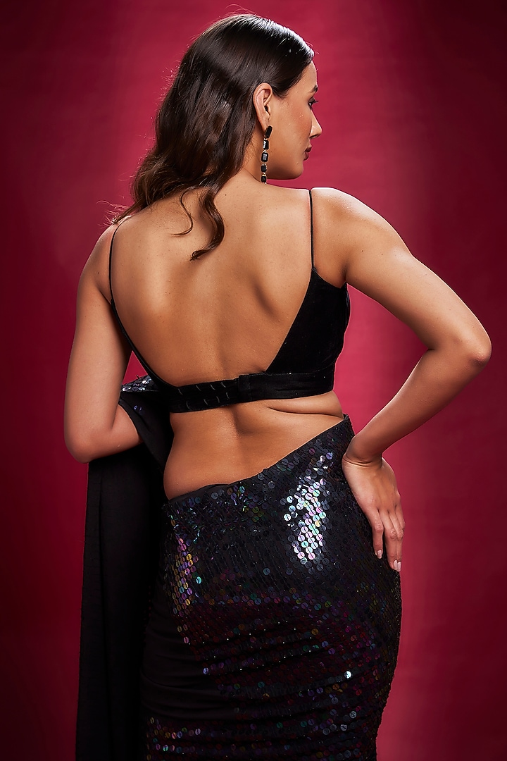 Black Sequins Wedding Saree Set by Ranbir Mukherjee at Pernia's Pop Up Shop