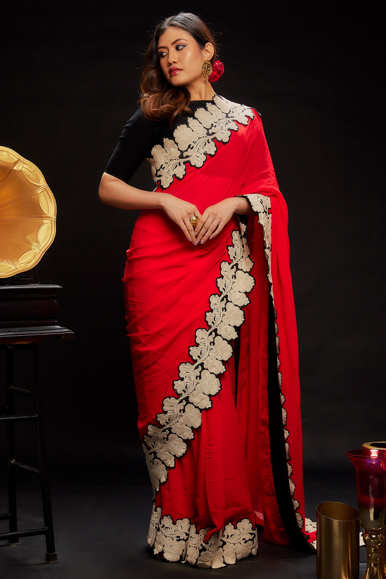 Sushila Vintage Maroon Saree Net Mesh Hand Beaded & Woven Floral Sari  Fabric | eBay