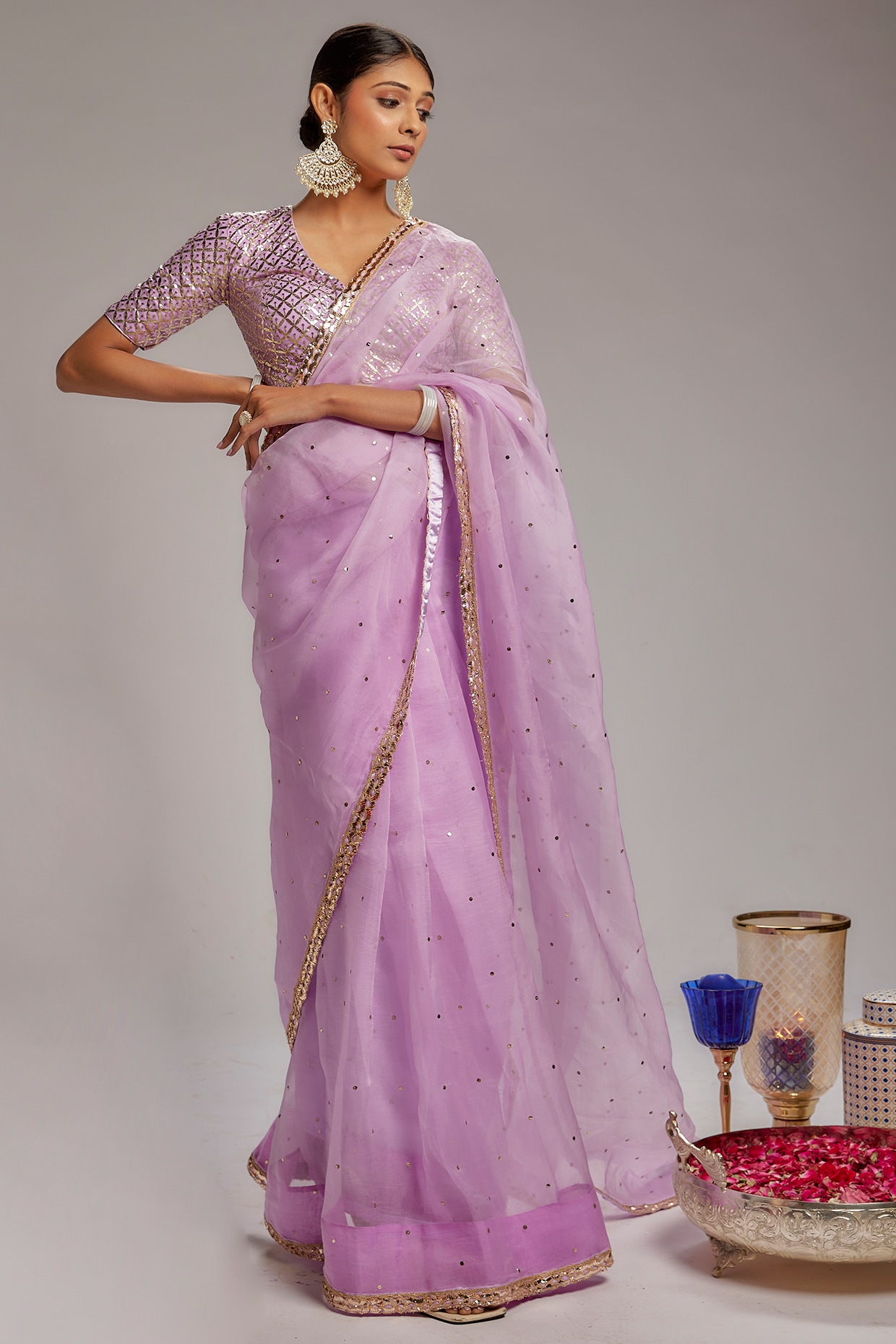 Buy Space Blue Saree In Chiffon With Badla Work All Over Online - Kalki  Fashion