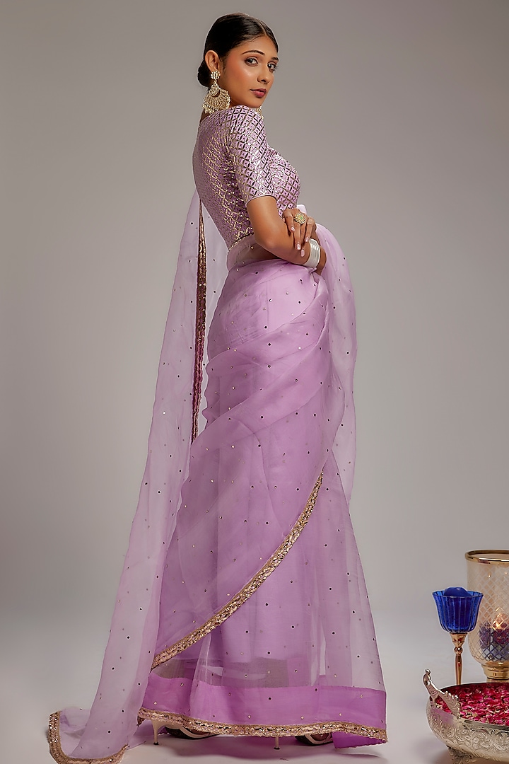 Lilac Pure Organza Badla Work Wedding Saree Set by Ranbir Mukherjee at Pernia's Pop Up Shop
