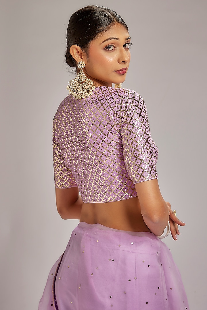 Lilac Pure Organza Badla Work Wedding Saree Set by Ranbir Mukherjee at Pernia's Pop Up Shop