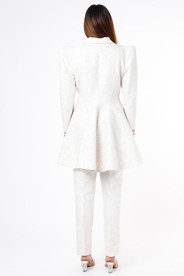 Off-White Embroidered Blazer Set by Ranbir Mukherjee at Pernia's Pop Up Shop