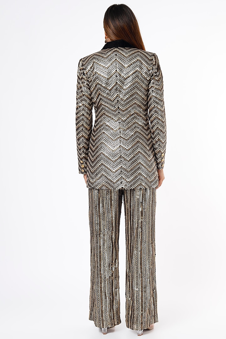 Black & Gold Sequins Blazer Set by Ranbir Mukherjee at Pernia's Pop Up Shop
