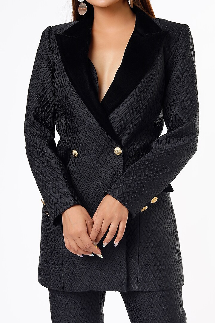 Black Embroidered Blazer Set by Ranbir Mukherjee at Pernia's Pop Up Shop