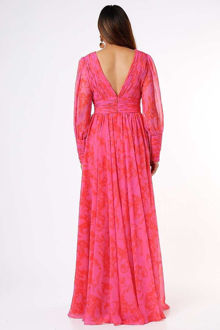 Pink & Red Printed Vacation Dress by Ranbir Mukherjee at Pernia's Pop Up Shop