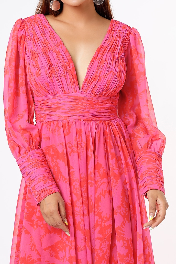 Pink & Red Printed Vacation Dress by Ranbir Mukherjee at Pernia's Pop Up Shop