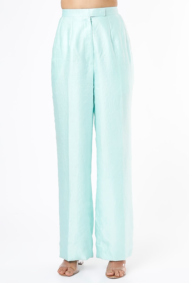 Ice Blue Nysa Silk Blazer Set by Ranbir Mukherjee at Pernia's Pop Up Shop
