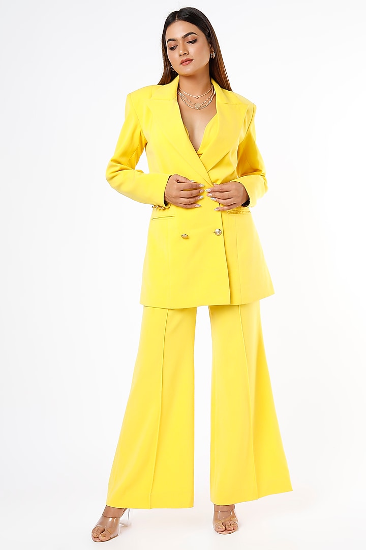 Yellow Volvo Blazer Set by Ranbir Mukherjee at Pernia's Pop Up Shop
