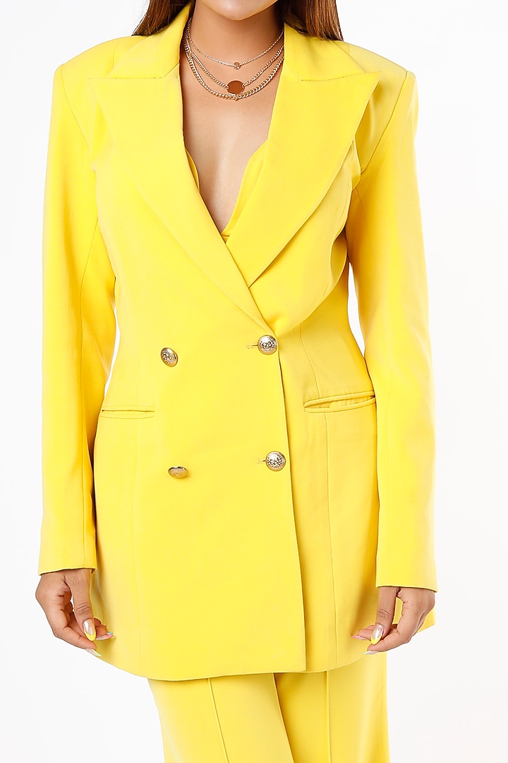 Yellow Volvo Blazer Set by Ranbir Mukherjee at Pernia's Pop Up Shop