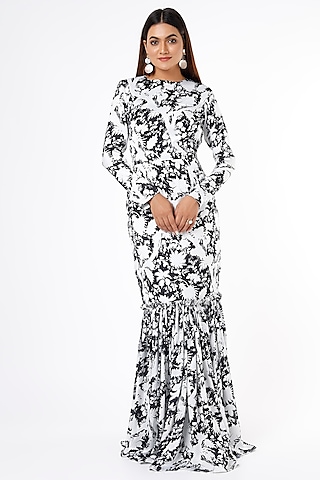 Black & White Printed Dress by Ranbir Mukherjee