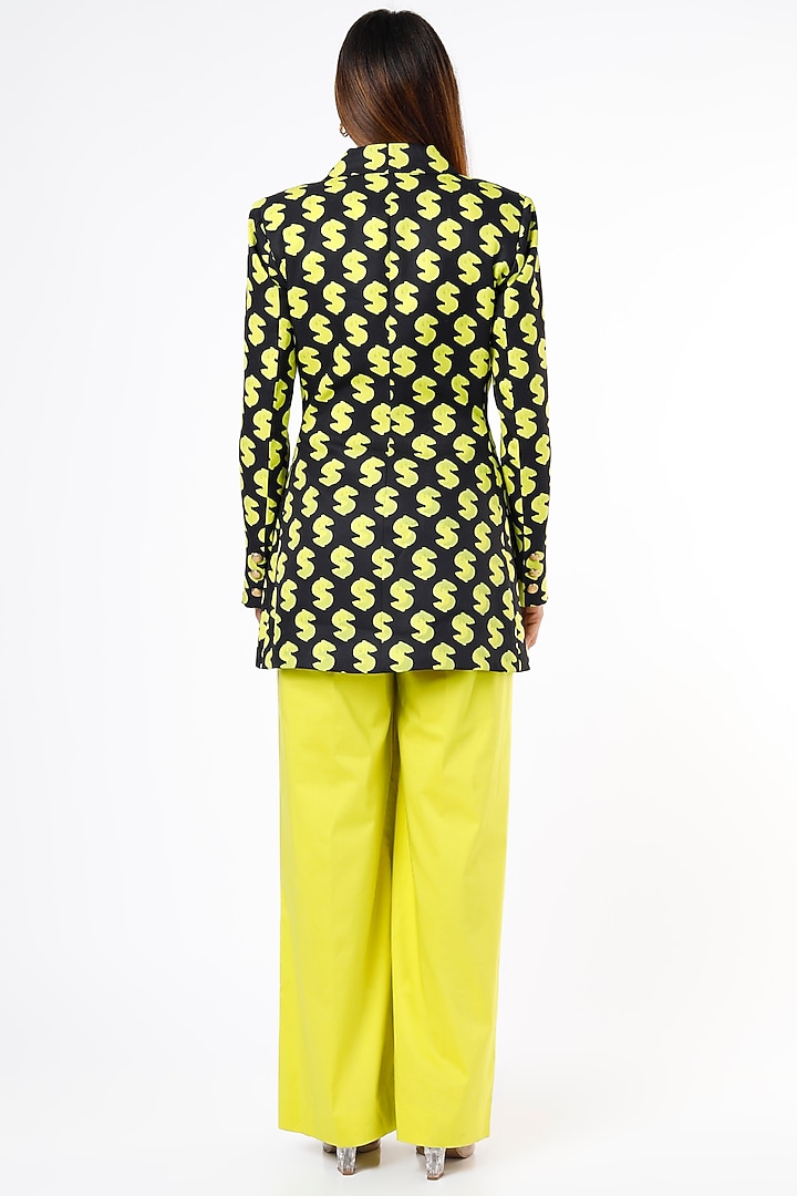 Neon Green Printed Blazer Set by Ranbir Mukherjee at Pernia's Pop Up Shop